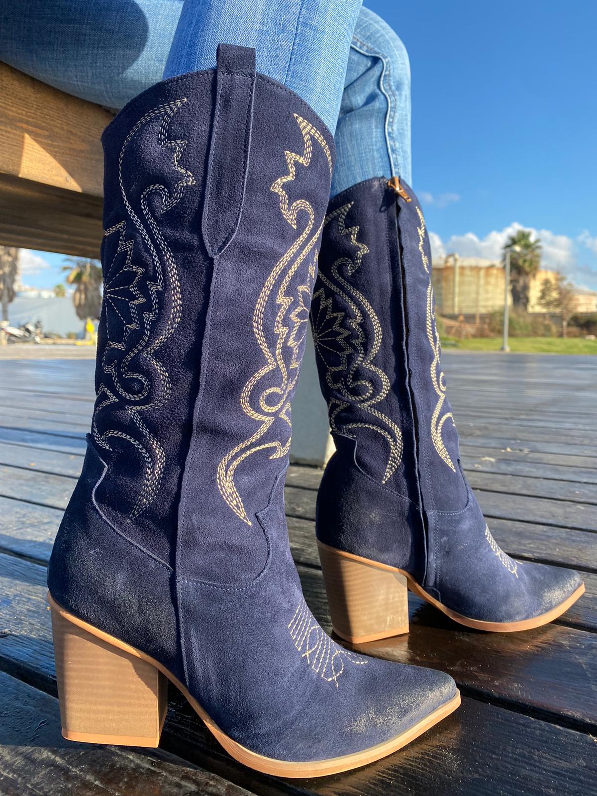 מגף צרפתי זמש כחול