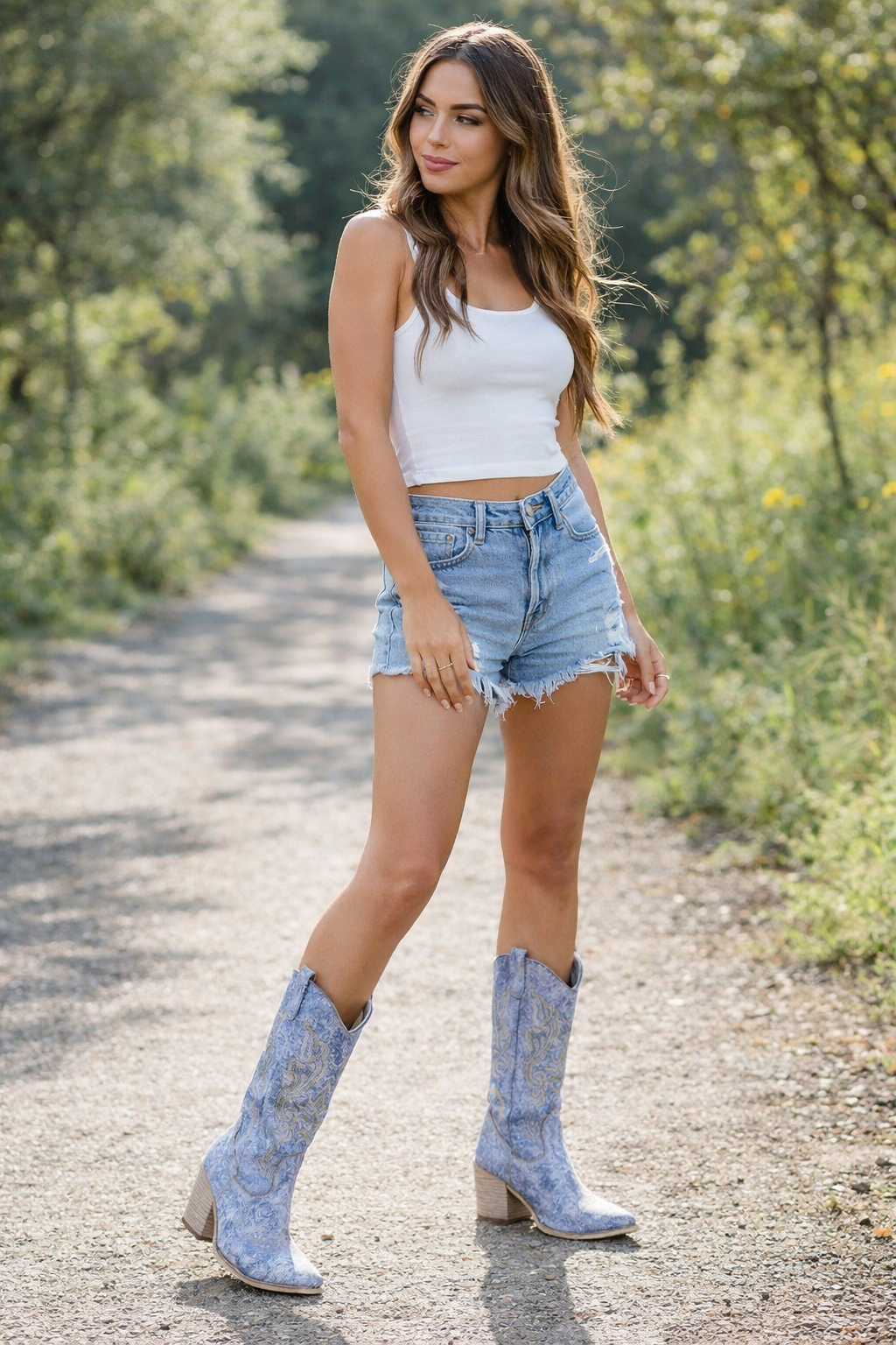 מגף גינס רקום בהיר