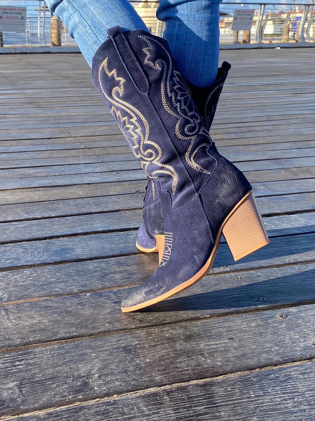 מגף צרפתי זמש כחול