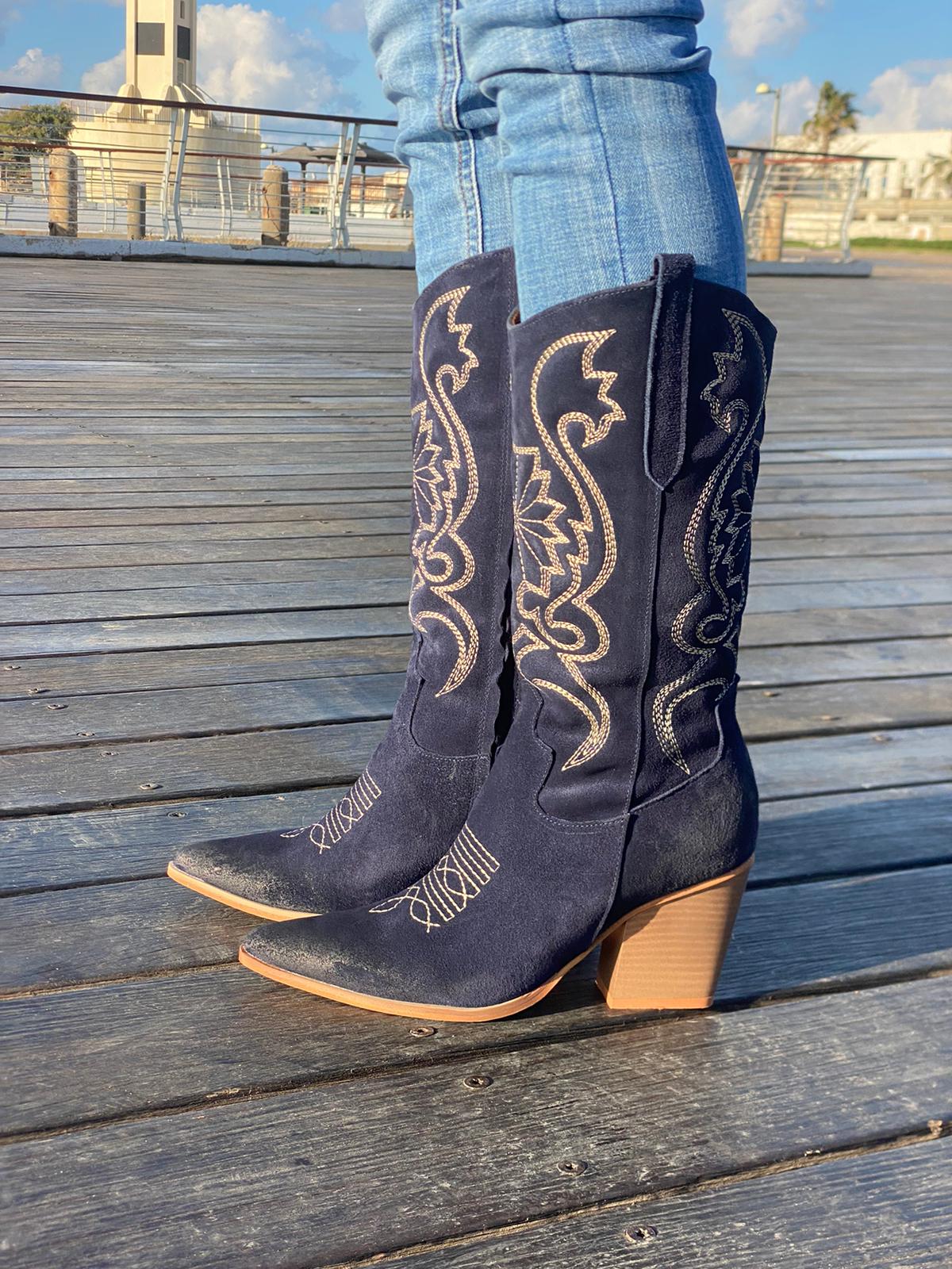 מגף צרפתי זמש כחול