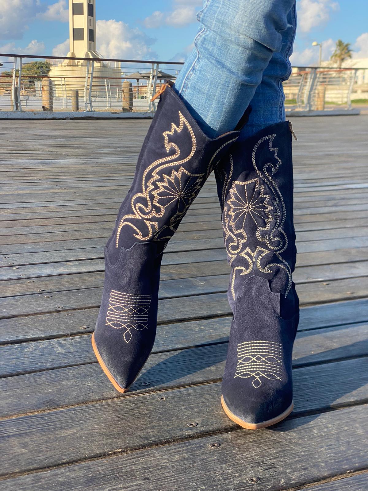 מגף צרפתי זמש כחול