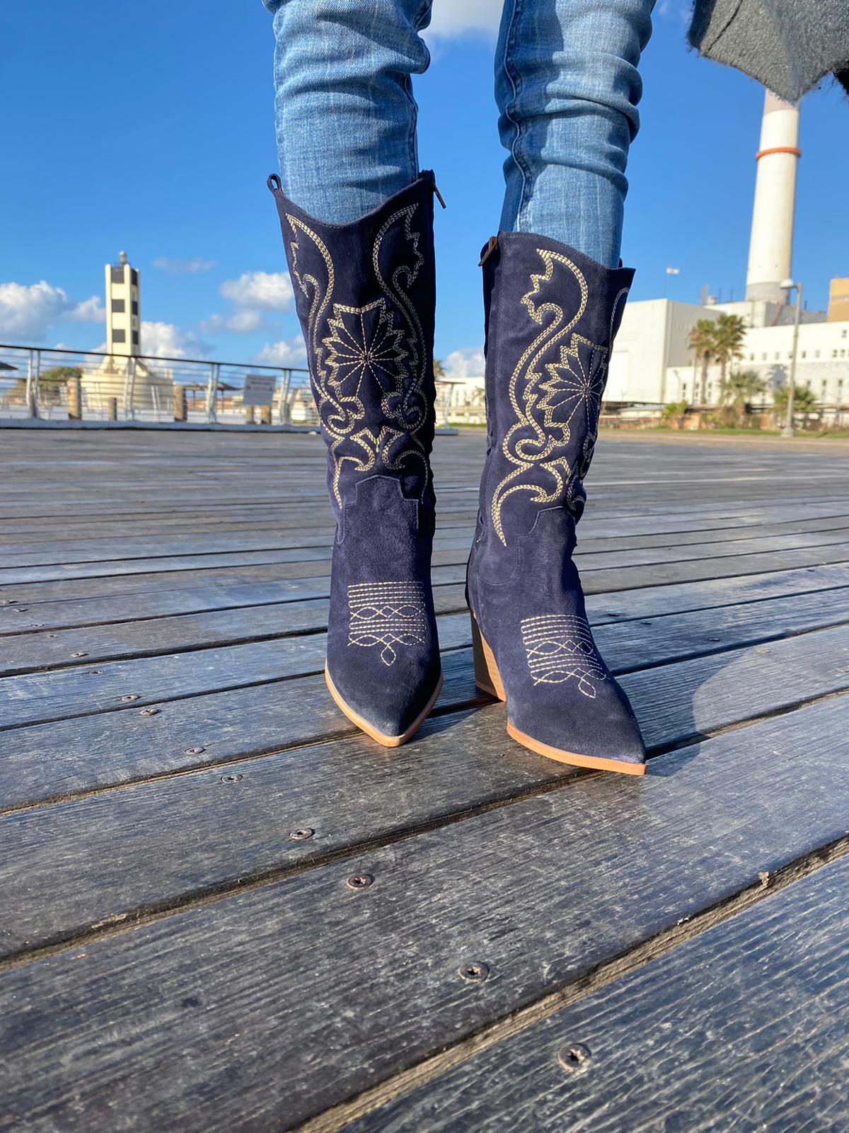 מגף צרפתי זמש כחול