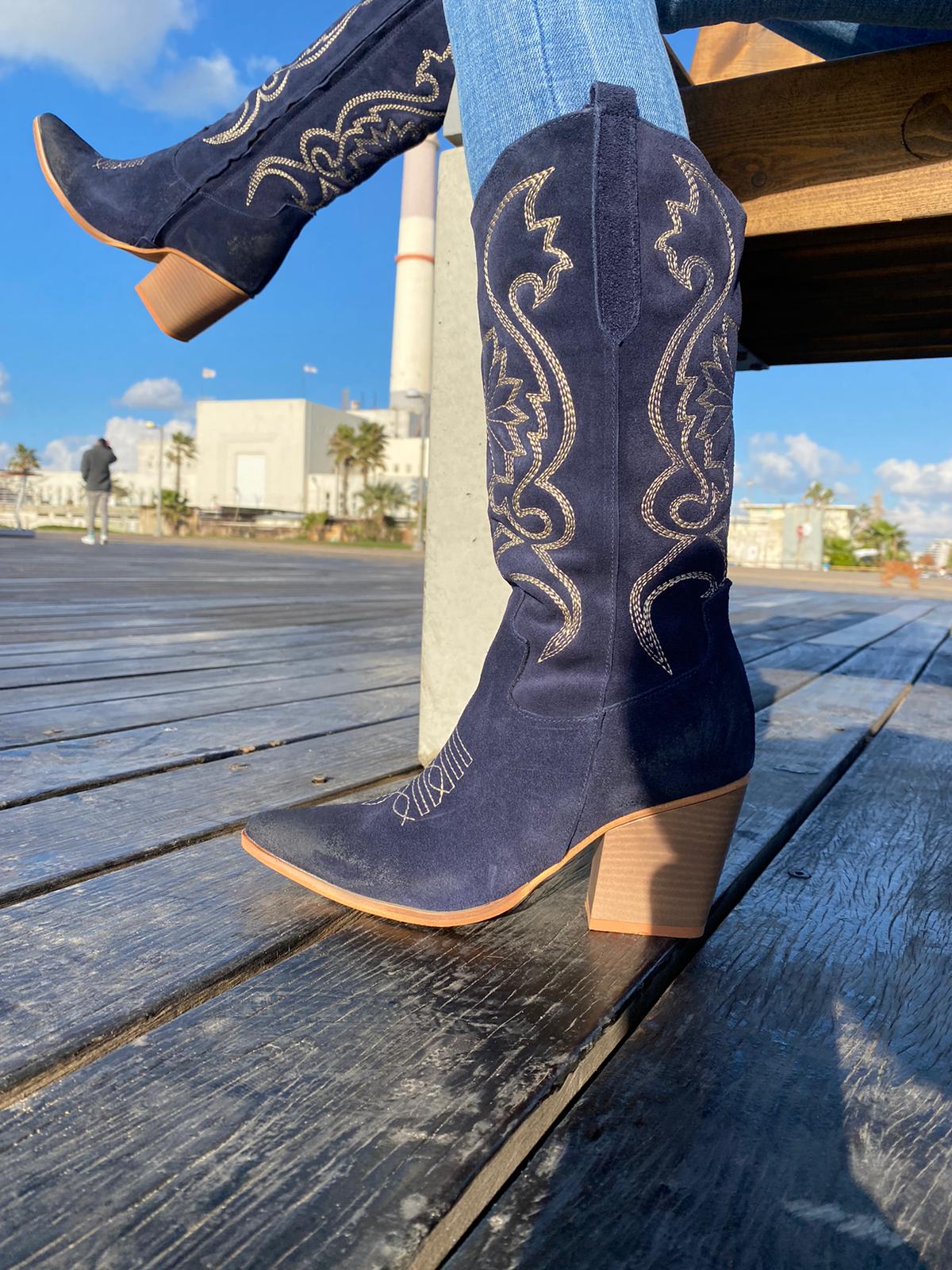 מגף צרפתי זמש כחול